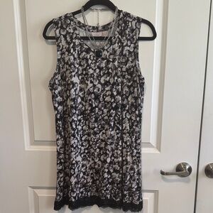 LOGO by Lori Goldstein sleeveless tank with 2” lace hem. Black,gray & white.NWOT